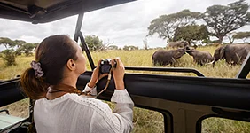 Woman tourist on safari in Africa